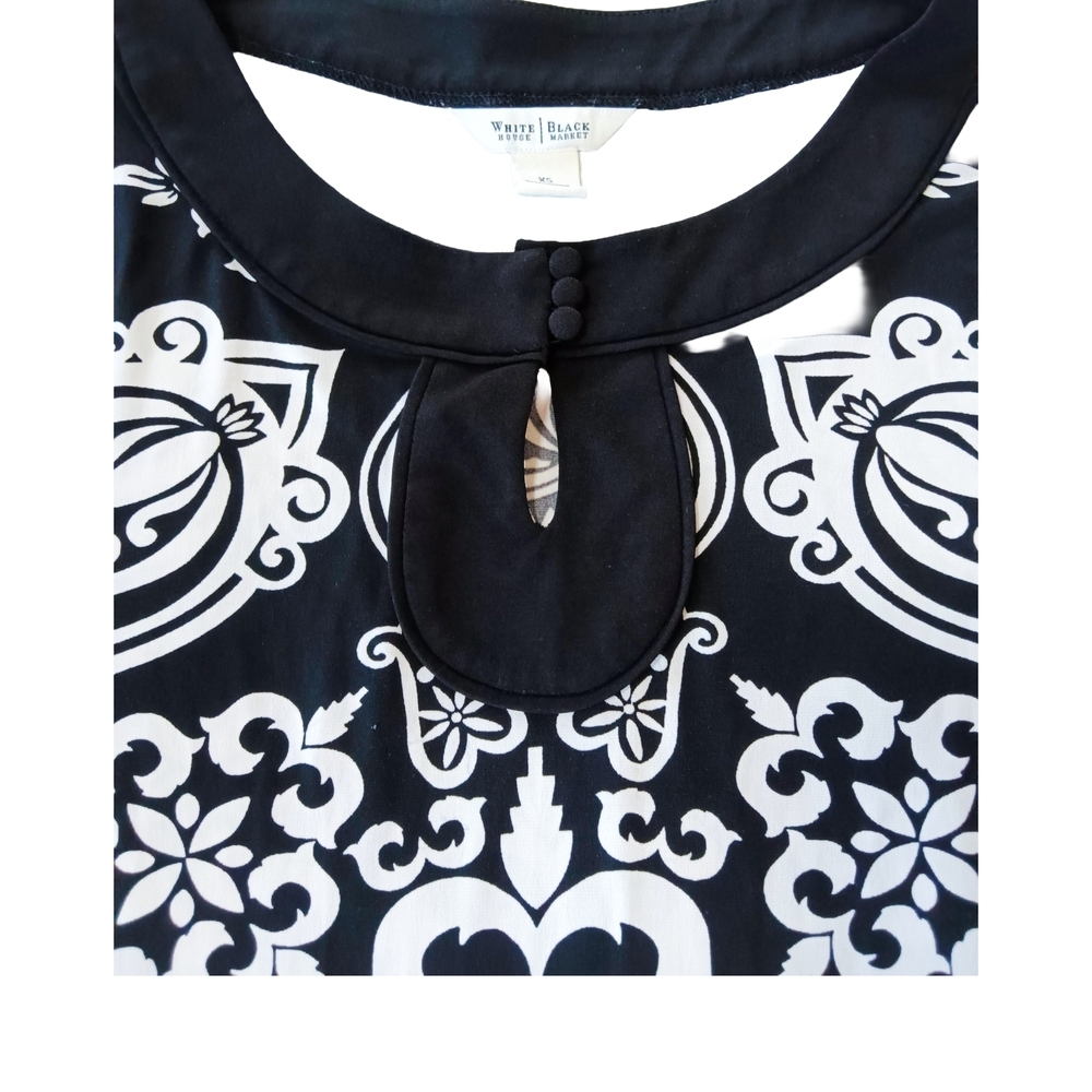 XS Elegant Black and White 3/4"  Sleeve Dress With Keyhole Neckline Xs - Picture 4 of 6